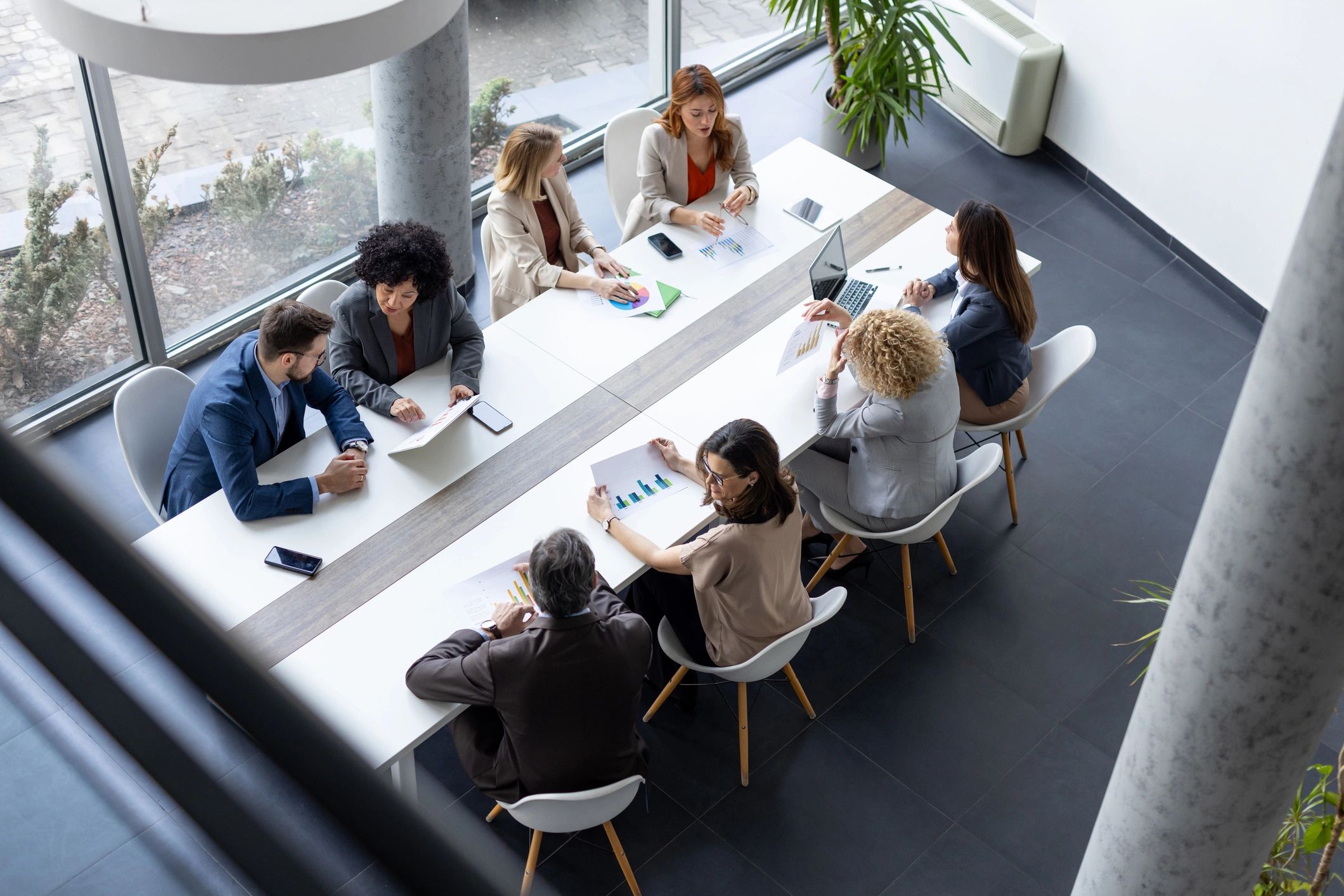 Professional team collaborating in a bright office
