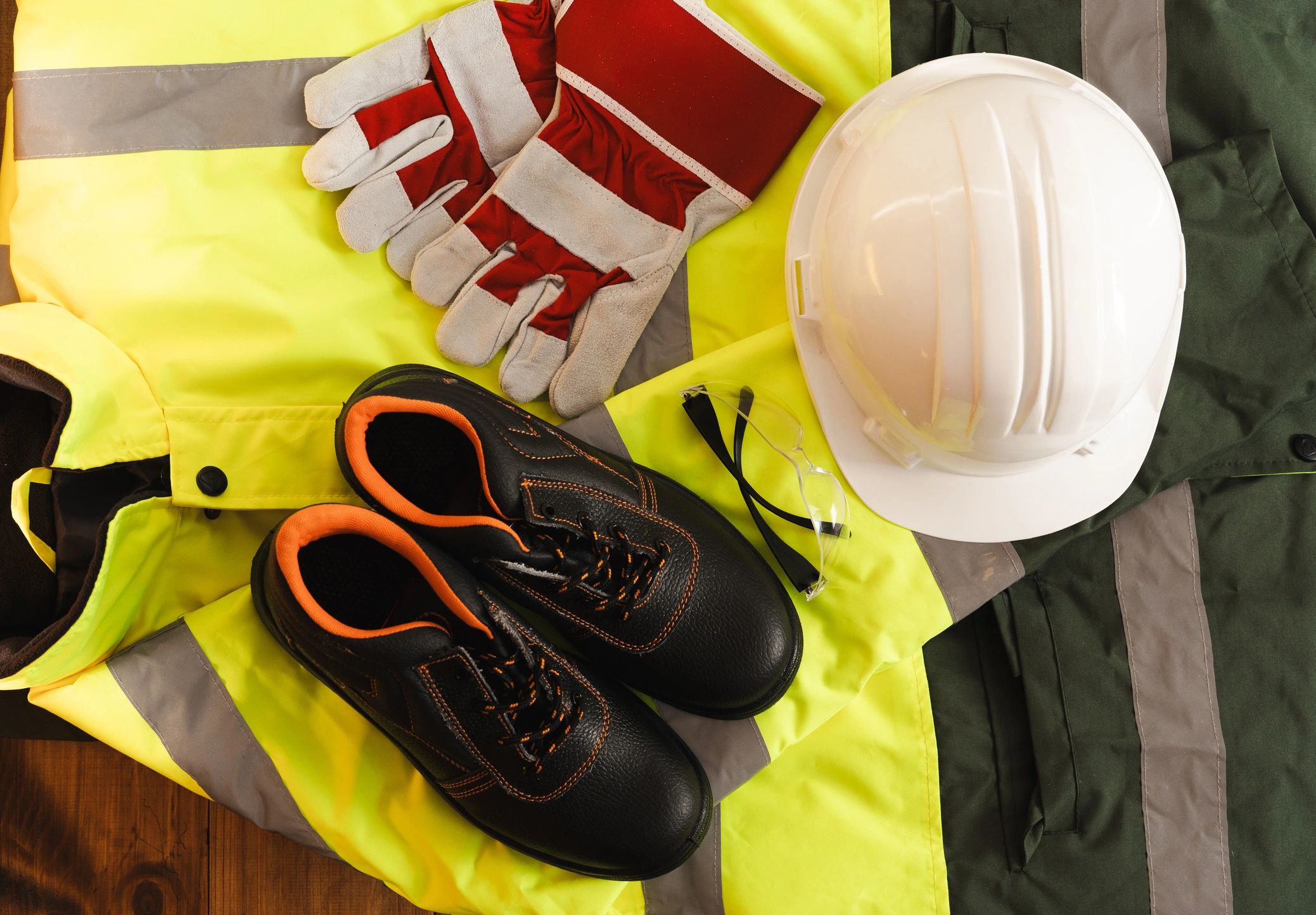 Personal protective equipment laid out for worksite readiness