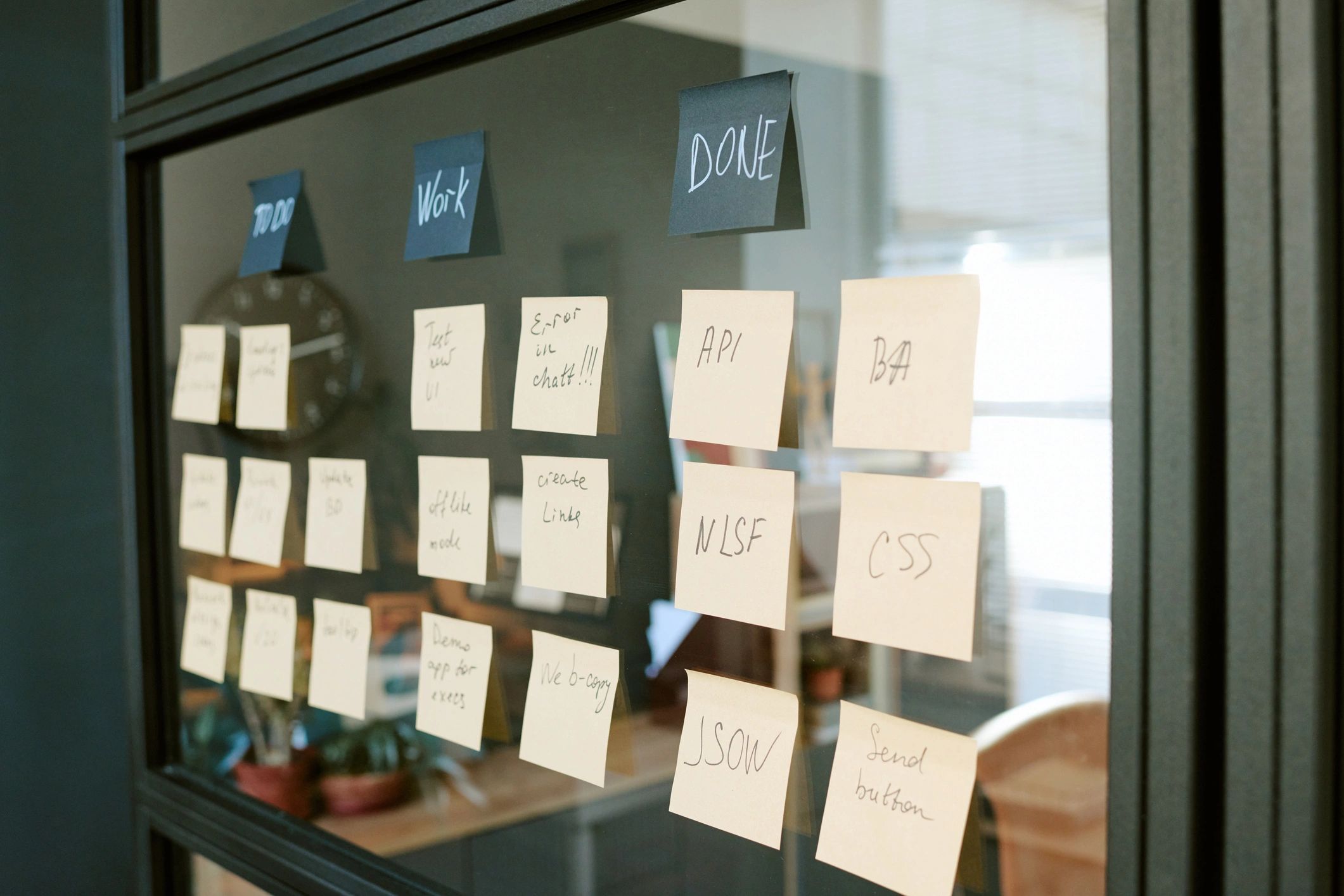 Project management board with tasks and workflow columns
